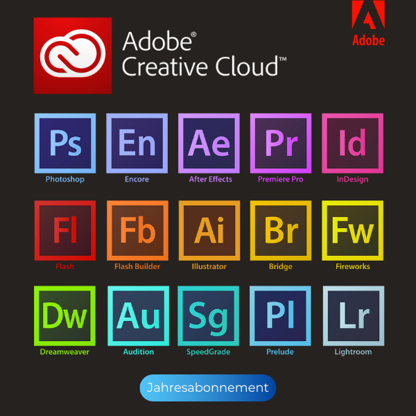 Adobe Creative Cloud 1 Jahr Prepaid - 85GB 1 Benutzer 2 Geräte mit alle Apps